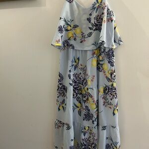 Kaari Blue maxi dress size M flower and lemon print